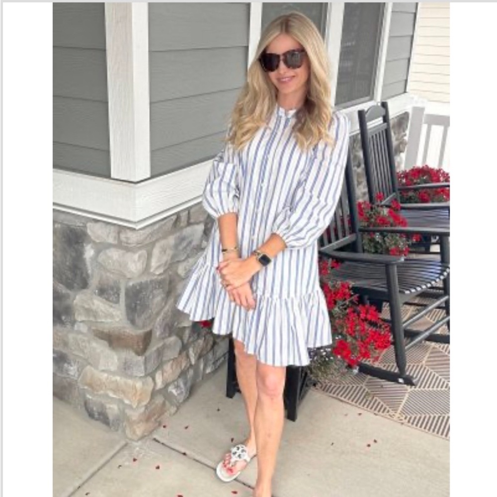 Brand New Women's Nine West Long Sleeve Blue & White Belted Dress, Size XL, NWT - Picture 3 of 6